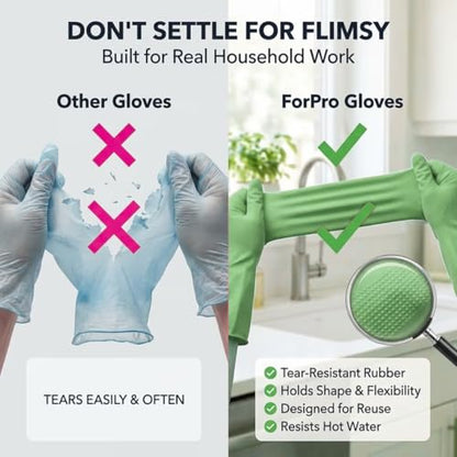 ForPro Natural Rubber Gloves, 6 Pairs Reusable Multi-Purpose Household Cleaning Gloves with Soft Inner Lining, Waterproof & Chemical-Resistant, Lime Zest, Large - color: Lime Zest, size: Large