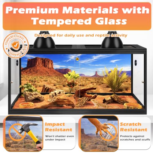 120 Gallon Bearded Dragon Tank, 4x2x2 Reptile Enclosure with Tempered Glass Sliding Doors, Lockable Front Opening and Metal Mesh Top, Large Terrarium for Lizards and Snakes, Black - color: Black