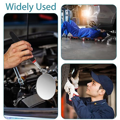 Telescoping Flexible Circular Mirror - 360 Rotation with Extended Handle - Round Inspection Mirror for Vehicle Condition (3 Inch Dia) - size: 3 Inch
