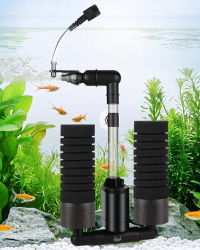 AQQA USB Electric Sponge Filter for Aquarium,Submersible Fish Tank Filter | No Air Pump Needed with Bio Ceramic Media & 110V Adapter, Quiet 360° Rotatable Outflow for Betta Shrimp Fry Breeding Tank - size: Small for 10-40 Gal