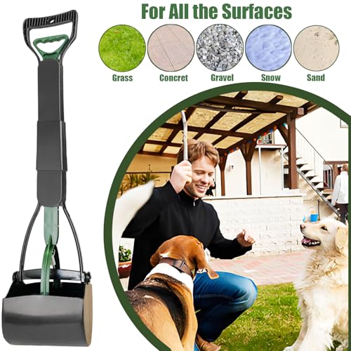 ienjoyed Dog Pooper Scooper for Large Medium & Small Dogs Heavy Duty,Long Handled Dog Poop Scooper for Grass,Durable Dog Poop Pick Up Tool (Dark Green) - color: Dark Green