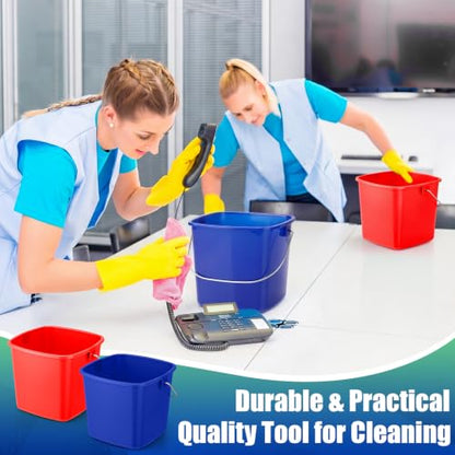 Zhehao 6 Pcs 3 Quart Bucket for Cleaning Small Sanitizer Bucket for Restaurant Square Plastic Pail with Handles for Home, Offices, Commercial Use, Food Service(Red,Dark Blue) - color: Red,dark Blue