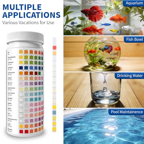 16-in-1 Universal Test Strips - 100pcs Reliable pH Testing Strips Kit for Liquid Testing, Quick Get Highly Accurate Results in Seconds, Drinking Water, Aquarium, Pool, Hot Tub, Spa