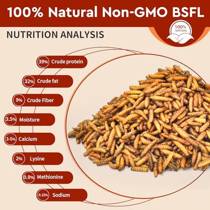 BUNTIE WORMS 10LB Dried Black Soldier Fly Larvae for Chickens Food | More Calcium Than Mealworms, High Protein Chicken Treats, 100% Natural Non-GMO Chicken Feed for Wild Birds, Ducks, Reptiles - size: 10 Pound (Pack of 1)