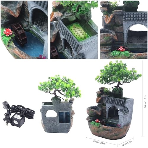 11in Desk Decor Rock Tabletop Water Fountain Indoor Waterfall Gift | Desktop Decoration Feature Humidifier with Pump a& LED Light, Home Office Bedroom Relaxing (No Atomizer)