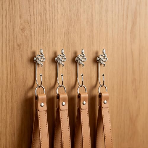 4 Pack Snake Hanger,Metal Animal Hook for Hanging Towels Clothes Keys Hats Purse Backpacks (Silver) - color: Silver