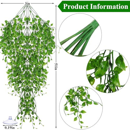 8 Pack Reptile Plants Terrarium Hanging Plant Vine Boston Climbing Terrarium Plant with Suction Cup for Bearded Dragons Lizard Crested Gecko Snake Crab Tank(Petite Leaf Series,Multiple Green) - style: Petite Leaf Series