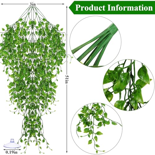 8 Pack Reptile Plants Terrarium Hanging Plant Vine Boston Climbing Terrarium Plant with Suction Cup for Bearded Dragons Lizard Crested Gecko Snake Crab Tank(Petite Leaf Series,Multiple Green) - style: Petite Leaf Series