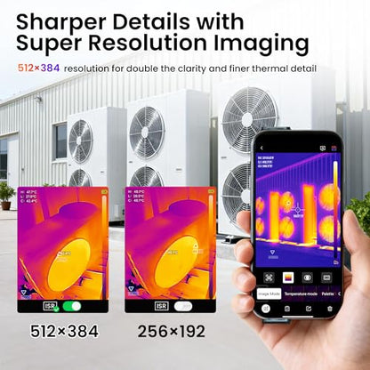 Wireless Thermal Camera 512×384 for Home HVAC Inspection | 256x192 IR, for Android & iOS, 2.8" LCD, -4°F~1022°F, for electrical, plumbing, cooking, DIY diagnostics