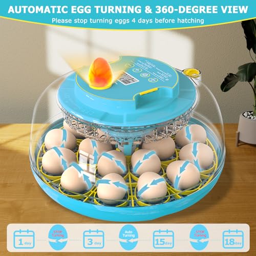 Incubators for Hatching Eggs, 18 Eggs Incubator with Automatic Egg Turning and Temperature Humidity Control, Egg Candler with 360° Viewing for Home, Farm, Classroom, Hatching Chicken, Duck,Quail,Goose
