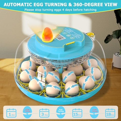 Incubators for Hatching Eggs, 18 Eggs Incubator with Automatic Egg Turning and Temperature Humidity Control, Egg Candler with 360° Viewing for Home, Farm, Classroom, Hatching Chicken, Duck,Quail,Goose