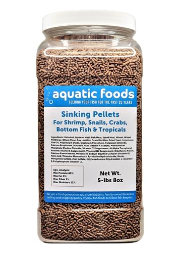 Shrimp Sinking Pellets 40% Protein, Apx. 1/16" x 3/8"...5-lb 8oz Large Jar | 40% Protein, Apx. 1/16" x 3/8", Sinking Pellet, Crab, Crayfish, Snail, Shrimp, All Tropical Fish, Bottom Feeders - size: 5.5 Pound (Pack of 1)