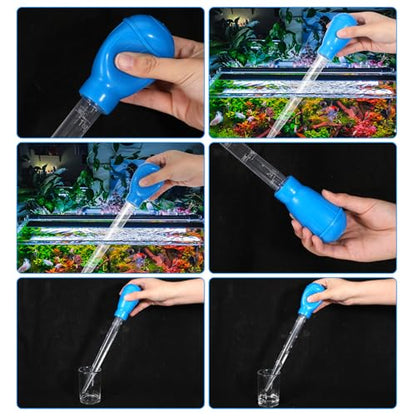 Aquarium Cleaning Dropper, 30ml Aquarium Clean Pipette Dropper, Manual Fish Tank Water Changer, Gravel Cleaning Straw, Fish Tank Cleaning-Tool, Feeder Pipette (Blue)