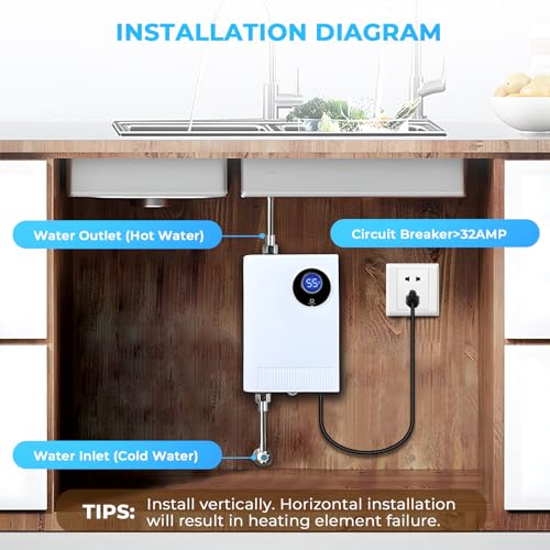 Tankless Water Heater Electric 110V, 3000W Under Sink Instant On Demand Hot Water Heater, Portable Mini Water Heaters with Digital Display for Kitchen Bathroom RV