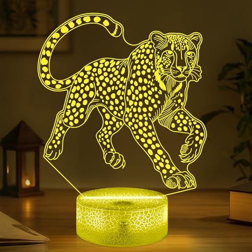 OkiyiD Cheetah Gifts for Boys,Cheetah 3D Night Light with 16 Colors Remote Control,Leopard lamp for Kids Room Wild Animal Themed Decor Birthday Gifts - style: cheetah