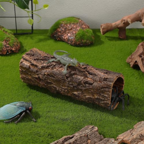 VOSAREA Reptile Shelter Wooden Hollow Tree Trunk Hideout for Gecko Lizard Spider Turtle Tank Hideouts Terrarium Decor Climbing Habitat