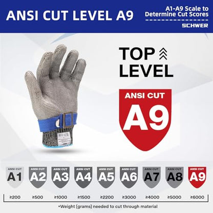 Schwer SlicePro ANSI A9 Cut Resistant Glove PR1706, Stainless Steel Mesh Metal Glove, Food Grade for Kitchen Cooking, Butcher Meat Cutting, Oyster Shucking, Mandoline, (S, 1 PCS) - size: Small (Pack of 1), style: 1.0 Steel Wire