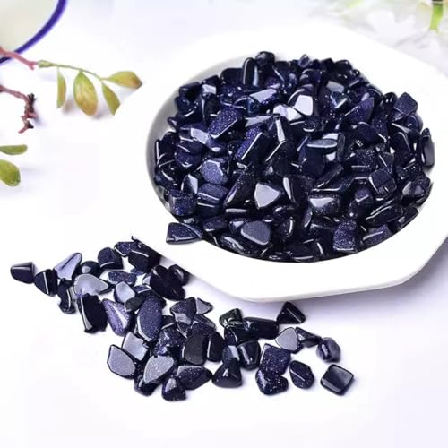 Erliway 7-9mm Blue Goldstone Healing Crystal Chips for Crafts, 100g | Natural Crushed Crystal Stones Tumbled Chips for Vase Filler Aquarium Gravel, Meditation Chakra Balancing, Candle DIY Making - color: Blue Goldstone