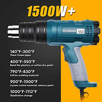 Heat Gun Kit 1500W Variable Temperature with Digital Display,5 Nozzles,Hot Air Gun 122℉-1112℉,Fast Heating for DIY Shrink PVC Tubing/Wrapping/Crafts,Stripping Paint(1500W LCD Digital Display) - color: 1500w Lcd Digital Display