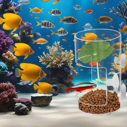 Fish Tank Food Tray with Suction Cups Comes with Two Single-Layer Small Lotus Leaves, Feeding Tube Supplies, Breeder Box for Aquarium, Round Aquariums & Fish Bowls Accessories - color: 4.Transparent