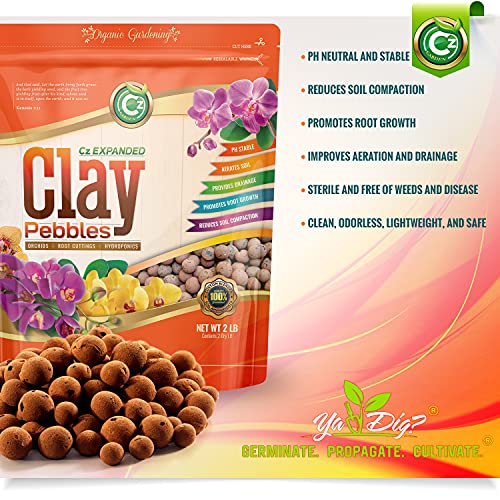 Expanded Clay Pebbles Grow Media for Orchids, NFT DWC Hydroponics, Aquaponics, Aquaculture LECA Plant Garden Soil Conditioner Amendment Ceramsite Aggregate (4 LB Cz Expanded Clay Pellets)