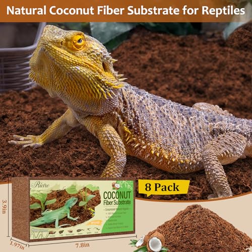 Riare 8 Pack Natural Coconut Fiber Substrate, Coco Coir Reptile Substrate | Coconut Husk Reptile Bedding for Tortoises, Snakes, Geckos, Bearded Dragons & Hermit Crabs, Enclosures & Terrarium Setups - color: 8 pack