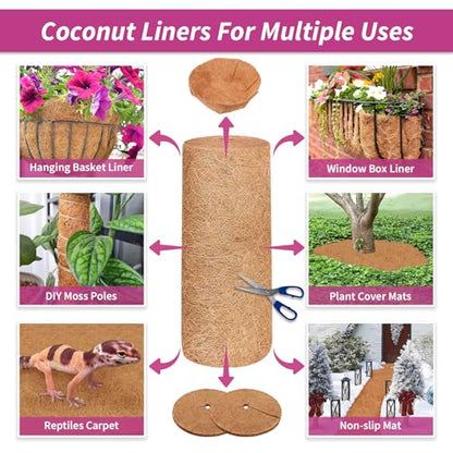 16X160 Inch Natural Coco Liner Roll, Coconut Liners for Planter Window Box Hanging Basket, Coconut Coir Roll Coco Fiber Mat for Garden Decoration DIY Moss Poles Pet Pad Reptiles Carpet