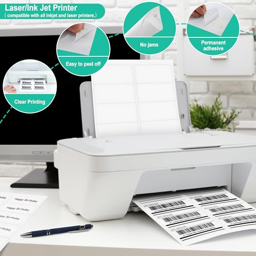 L LIKED 2"x4" Printable White Label Stickers 500 Labels 50 Sheets | Matte, permanent adhesive, laser/inkjet compatible, 10 per sheet, multipurpose for shipping, address & FBA - size: 50 Sheets