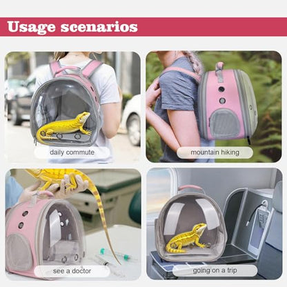 WEVONIGU Expandable Small Animal Backpack Carrier with Clear Bubble Window Large Space Travel Cage for Hedgehog Rat Parrot,Bearded Dragon,Sugar Glider,Airline Approved (Pink, BE Backpack) - color: Pink, size: BE Backpack
