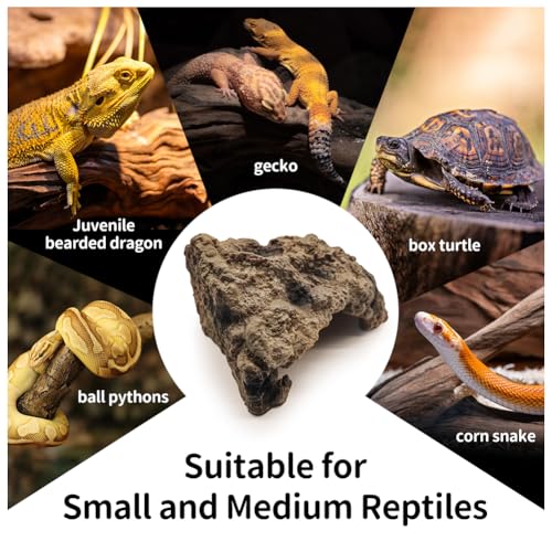 Reptile Hide Bearded Dragon Cave Hideouts Habitat Décor for Snake (Large) | Simulation Rock, Terrarium Tank Accessories, Turtles Lizards Snakes Crab Hide
