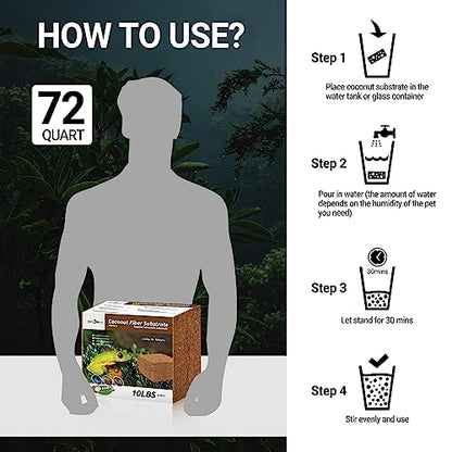 REPTI ZOO Reptile Coconut Fiber Substrate 72 Quart, Reptile Bedding Coco Coir Brick for Turtle, Hermit Crab, Spider, Frog | 100% Organic | Odor Absorption - style: Coconut Fiber Substrate