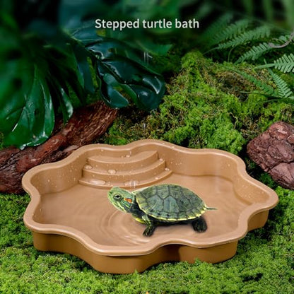 Turtle Bathing Pool, Reptile Feeding Dish Water Pot, Lizard Turtle Bathing Pool for Aquatic Climbing Pet - color: Earthy Yellow