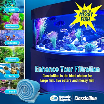 Aquatic Experts Classic Bonded Aquarium Filter Pad - Blue and White Aquarium Filter Media Roll Bulk Can Be Cut to Fit Most Filters, Made in USA (12" by 24 Feet by 3/4" Thick) - size: 12" x 24 Feet