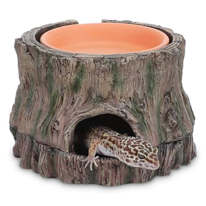 3 in 1 Reptile Hide Cave with Detachable Base & Humidity Dish, Essential Terrarium Decor for Crested Gecko, Leopard Gecko, Lizard, Snake, Crabs