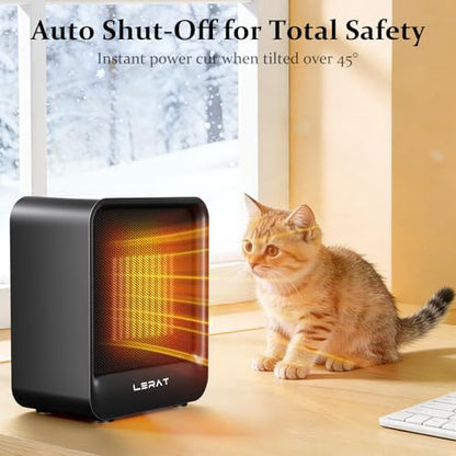 Lerat Space Heater, Portable Mini Heater for Indoor Use, 500W Fast Heating Small Desk Heater with Overheating & Tip-Over Protection, Lightweight Electric Heaters for Office, Home, Camping，Black