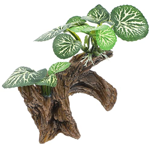 Ipetboom Aquarium Plants Fish Tank Decorations, Reptile Corner Branch Resin Climbing Tree Branch with Leaves, Fish Turtle Tank Decor for Snake Bearded Dragon Lizard Frog - size: X-Small