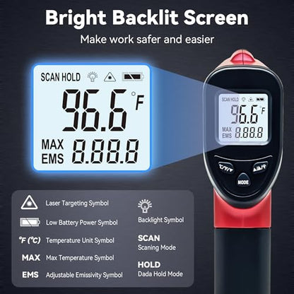 Infrared Thermometer Temperature Gun (NOT for Humans) -58℉~1022℉ (-50℃～550℃) 9-Point Laser Non-Contact Instant-Read Digital Laser Infrared Ir Thermometer with Backlight - color: red
