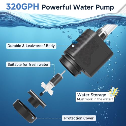 AQQA Aquarium Gravel Vacuum Cleaner, 8-in-1 Electric Fish Tank Cleaner with Automatic Water Change,320GPH Strong Suction, Anti-Clog Gravel Barrier,Sand Washer, Vacuum Cleaner for 15.7-30in Tank Height