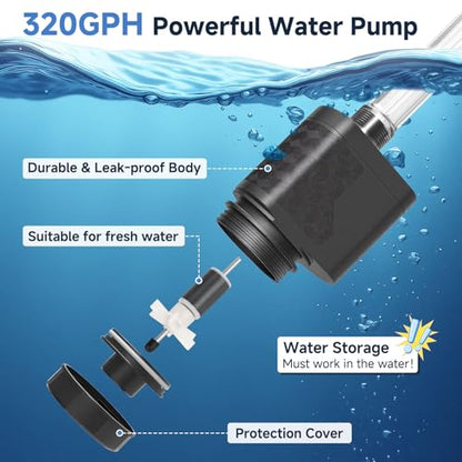 AQQA Aquarium Gravel Vacuum Cleaner, 8-in-1 Electric Fish Tank Cleaner with Automatic Water Change,320GPH Strong Suction, Anti-Clog Gravel Barrier,Sand Washer, Vacuum Cleaner for 15.7-30in Tank Height