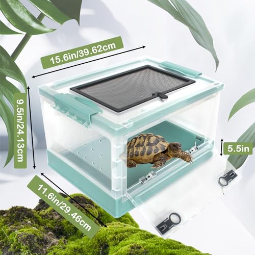 PINVNBY Plastic Reptile Feeding Box with Wheels,Reptiles Breeding Enclosure Cages Transparent Amphibians Habitat Terrarium Tank Portable Transport Container for Lizard,Bearded Dragon(Blue) - color: 【Blue】
