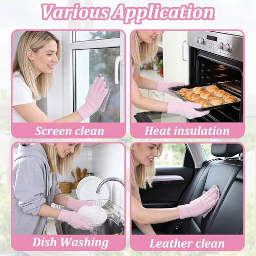 Abeillo Microfiber Gloves for Plants Dusting Cleaning, Reusable Washable Cleaning Gloves Mittens House Cars Blinds Dusting - color: Pink
