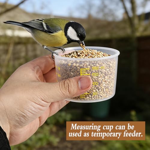 2 Pcs 3.17 Qt/3 L Bird Seed Storage Container Airtight- Portable Bird Food Container with Airtight Measuring Cup, Clear Pet Parrot Seed Dispenser for Birds Food Chicken Feed Storage, Blue Lid