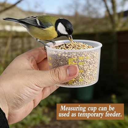 2 Pcs 3.17 Qt/3 L Bird Seed Storage Container Airtight- Portable Bird Food Container with Airtight Measuring Cup, Clear Pet Parrot Seed Dispenser for Birds Food Chicken Feed Storage, Blue Lid