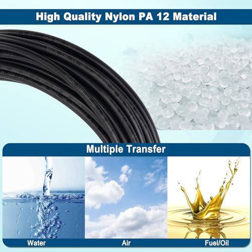 1/4" DOT Air Line, 100FT SAE J844 PA12 Nylon Air Tubing with Cutter | 1/4" DOT-Approved Brake Line, Flexible PA12 Nylon Tubing for Air Suspension Kit, Truck Trailer Brake System & Fluid Transfer - size: 1/4" OD 100FT