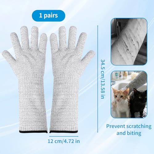 Pet Handling Gloves - Extra Long Cat Grooming Arm Sleeves, Anti-Scratch Arm Protection Sleeves for Handling Aggressive Cats, Scratch Resistant Gloves for Nail Trimming & Bathing