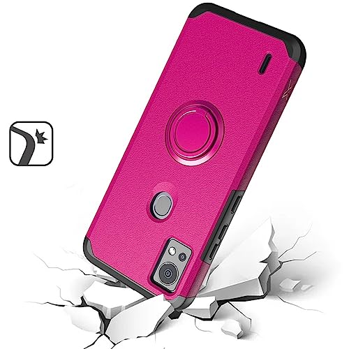 for AT&T SL112A 6782D / Cricket SL112C Shockproof Ring Stand Hybrid Cover Phone Case + Tempered Glass + Extreme Band + Stylus Pen + Pry Tool (Pink) - color: Pink