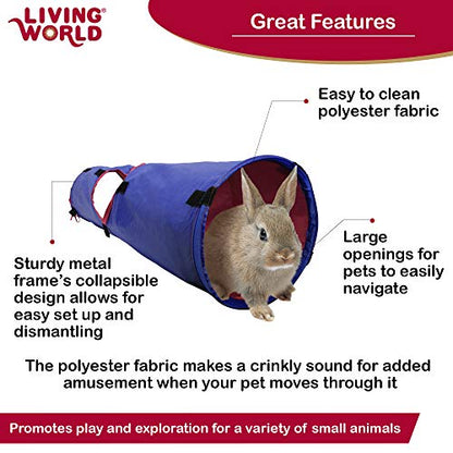 Living World Pet Tunnel, Blue/Red | Small Animal Tunnel for Rabbits and Guinea Pigs - size: Large