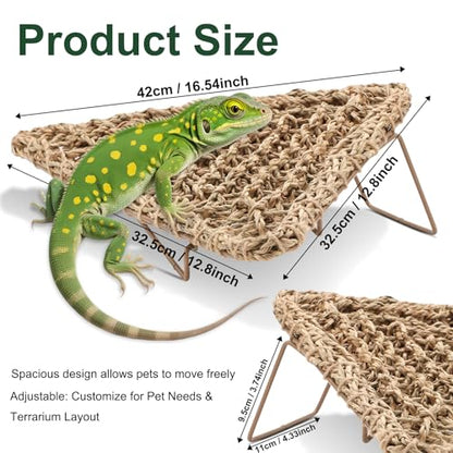 Bearded Dragon Hammock - Reptile Bed Tank Accessories with Collapsible Metal Legs - Basking Platform and Decor for Lizards, Leopard Gecko, Snake, Hermit Crab, Frog - Seagrass Material - Triangle Shape