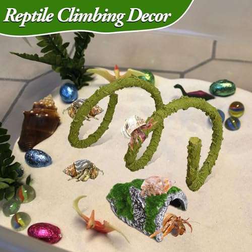 2Pcs Hermit Crab Climbing Toys Set, 39.4 in Bendable Hermit Crab Supplies, Reptile Vine Plus Reptile Hide Cave,Terrarium Accessories for Gecko Frogs Snake Habitat