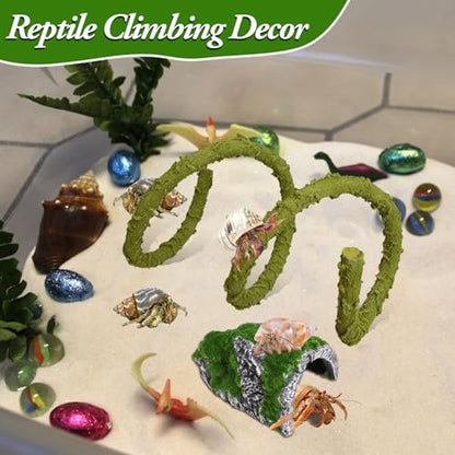 2Pcs Hermit Crab Climbing Toys Set, 39.4 in Bendable Hermit Crab Supplies, Reptile Vine Plus Reptile Hide Cave,Terrarium Accessories for Gecko Frogs Snake Habitat